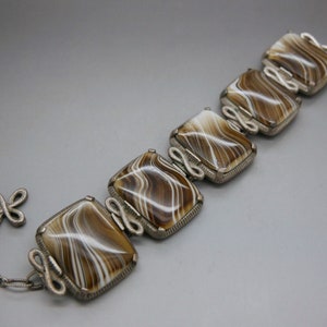Vintage Armband, Faux Achat & Silber Ton Metall Armband, Brutalist Design 1970 Kostüm Schmuck