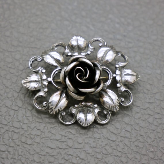 TEKA Theodor Klotz Sterling Silver Rose Flower Br… - image 1