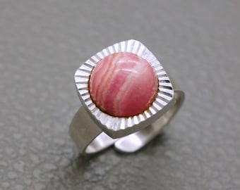 Rodocrosita vintage y anillo de plata 835 - Joyería de diseño escandinavo de la década de 1970 - Anillo de piedra preciosa rosa - KW5