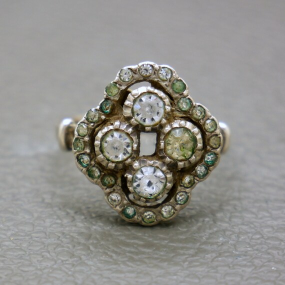 Antique Diamond Simili Crystal & 835 Silver Ring … - image 6