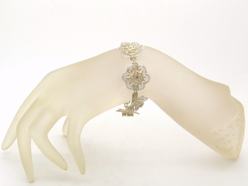 Vintage filigree silver bracelet Flower design hallmarked silver bracelet 1950/'s mid century Javanese Yogya silver jewelry