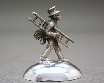 Chimney Sweep Vintage Silver Plated Miniature Figurine H4.4cm - Good Luck Symbol, Man Cave Desktop Mascot, Collector's Gift