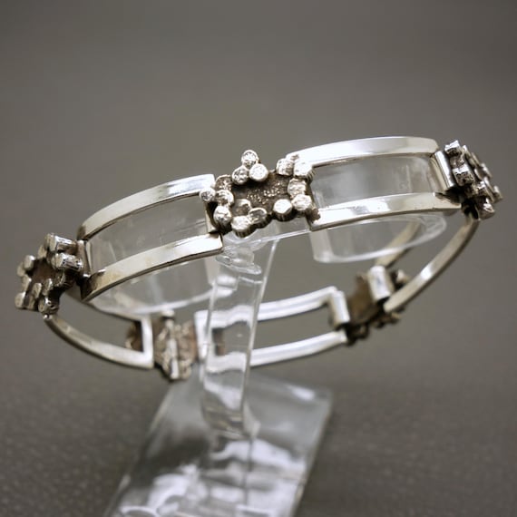 Brutalist Design Solid Silver Panel Bracelet - Mi… - image 1