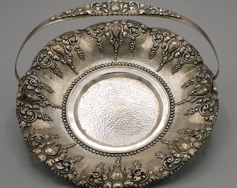 Indonesian .800 Silver Bonbon Basket: Hand Wrought Yogya, Foliate