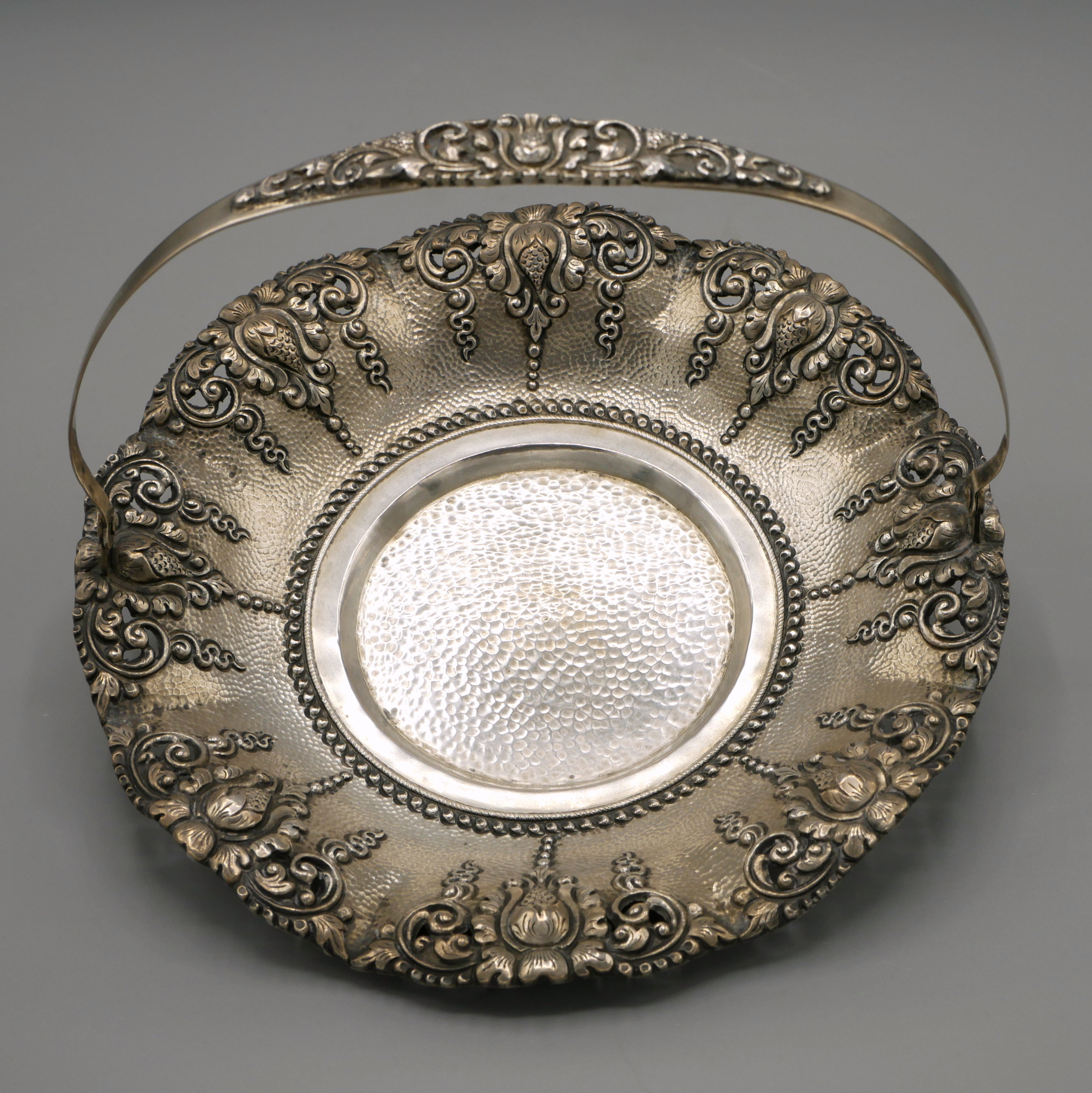 Antique Yogya 800 Silver Candy Bowl: Lotus Flower Decor, 1930s