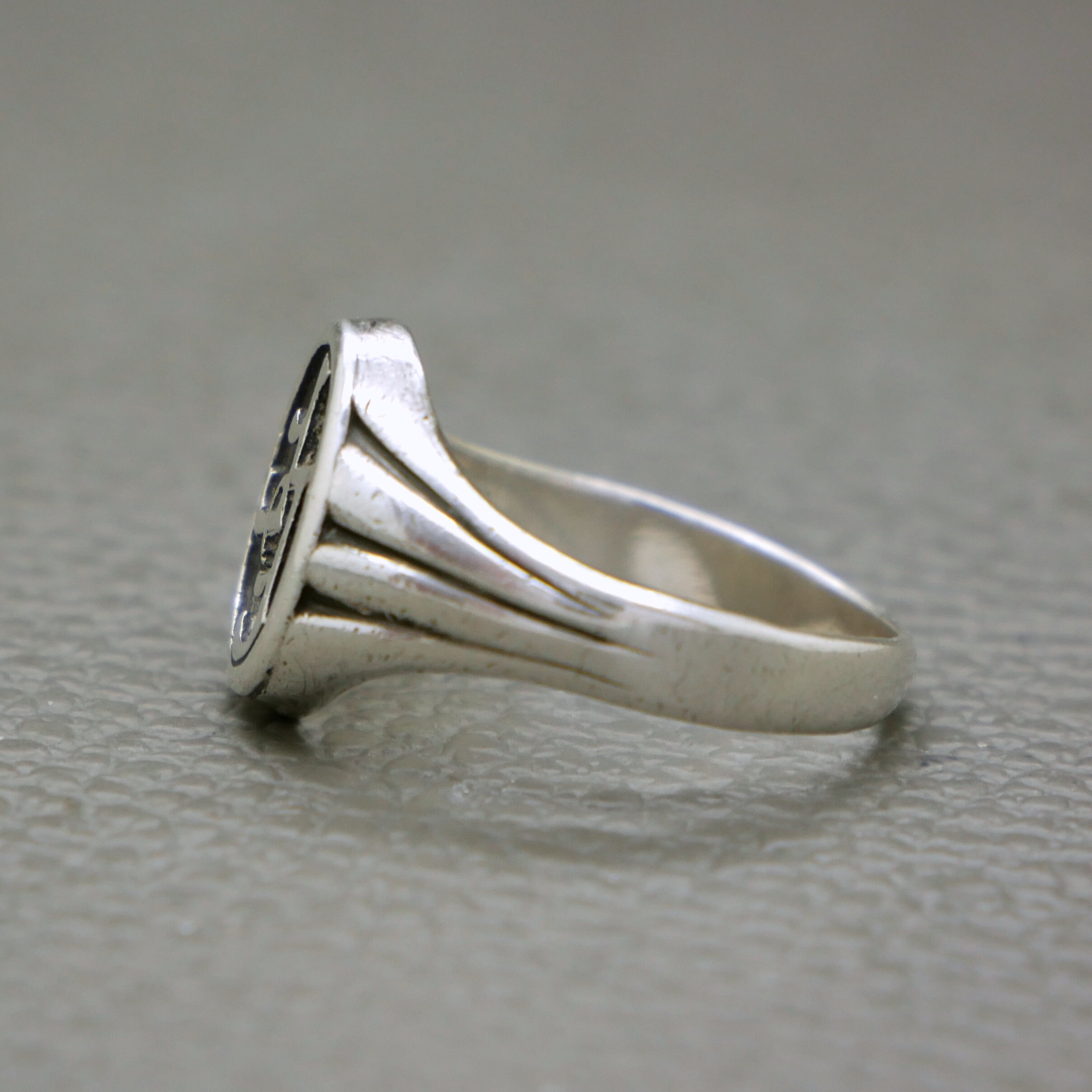 Vintage Solid Silver Signet Ring With EF Monogram, Size 8.75, Art