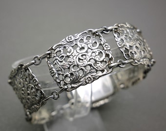 Vintage 835 Silver Panel Bracelet by Herbert Hooijkaas, Biedermeier style Dutch Heritage Jewelry - KW5