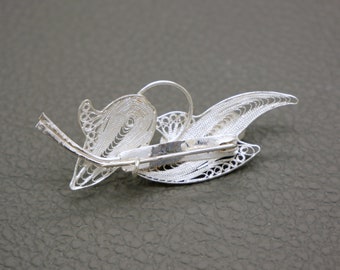 Small Flower Brooch, 900 Silver Filigree Pin, Handcrafted