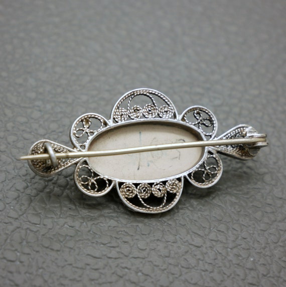 Vintage 835シルバー スリーストーンリング Vintage Delft Blue Brooch: 835 Silver Filigree, Windmill Landscape