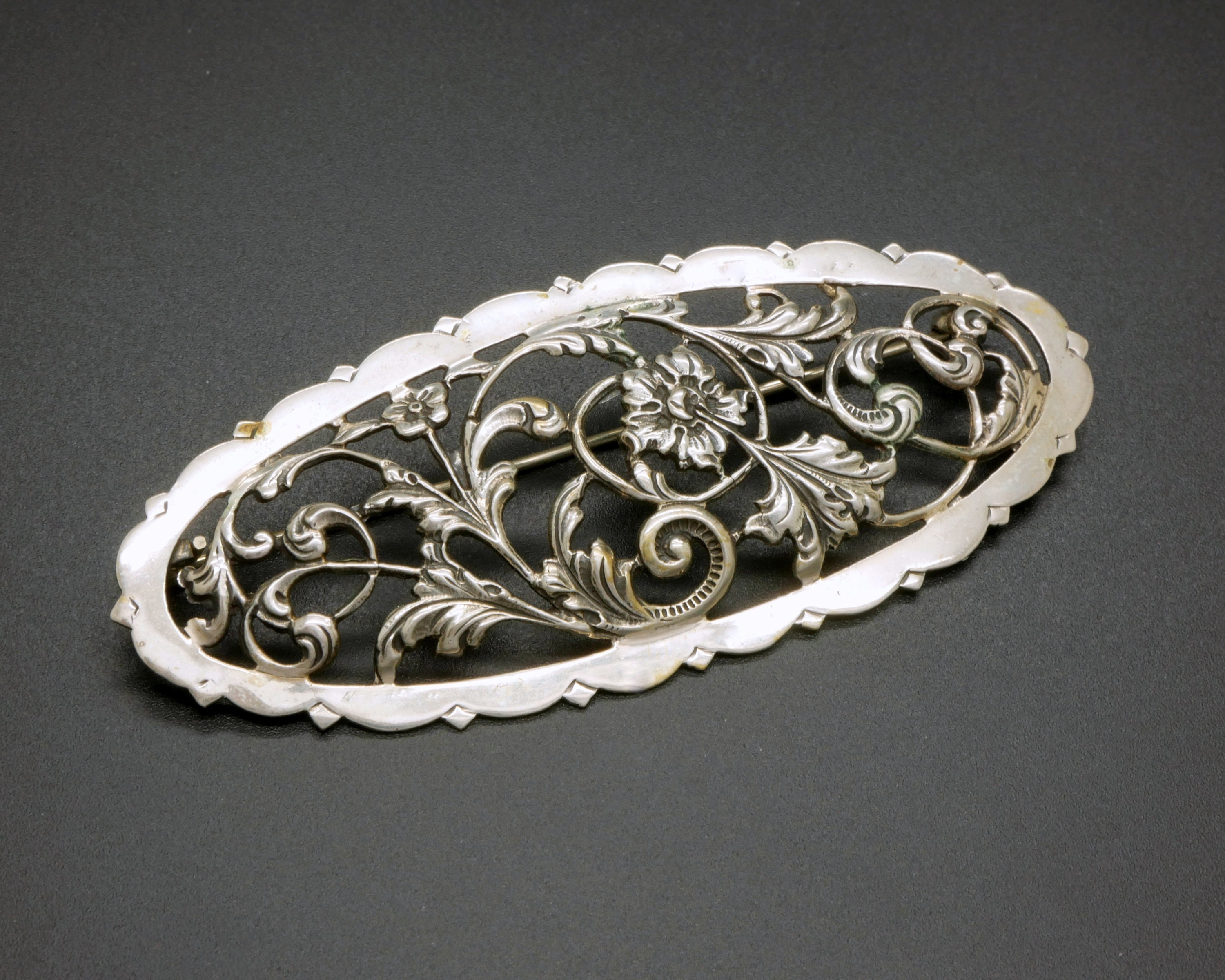 Antique 835 Silver Brooch 3 Large Oval Pin With Etsy UK