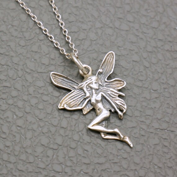 Sterling Silver Fairy Charm, Small Fairy Necklace - Silver