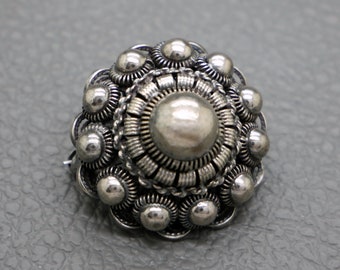 Vintage Dutch Button Sterling Silver Brooch D2.7cm, Traditional Dutch Heritage Klederdracht Jewelry, KW5
