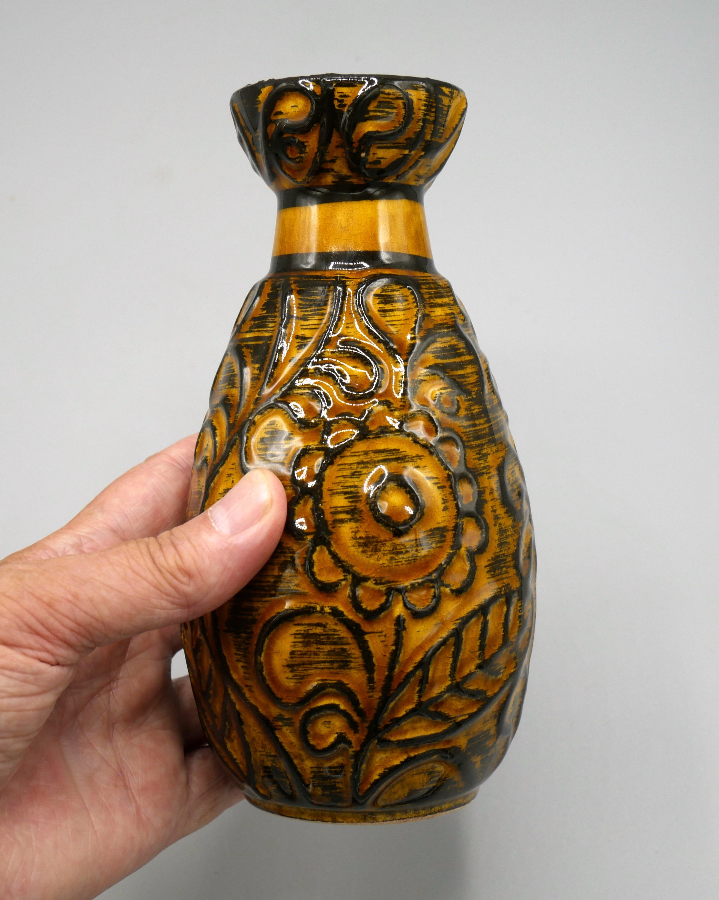 ヴィンテージドイツ製ファットラバ陶器花瓶：1960年代西ドイツ、MCM