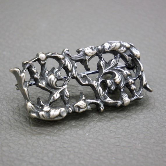 Vintage Solid 835 Silver Brooch: Medieval Brutali… - image 1