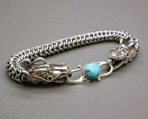 UINSUE Dragon Chain Bracelet For Men - Stainless Steel Gold/Silver Plated Dragon Head Punk Grunge Metal Bracelet - View #8