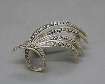 Romantic Brooch 835 Silver & Marcasites, Art Deco Style Mid Century Jewelry