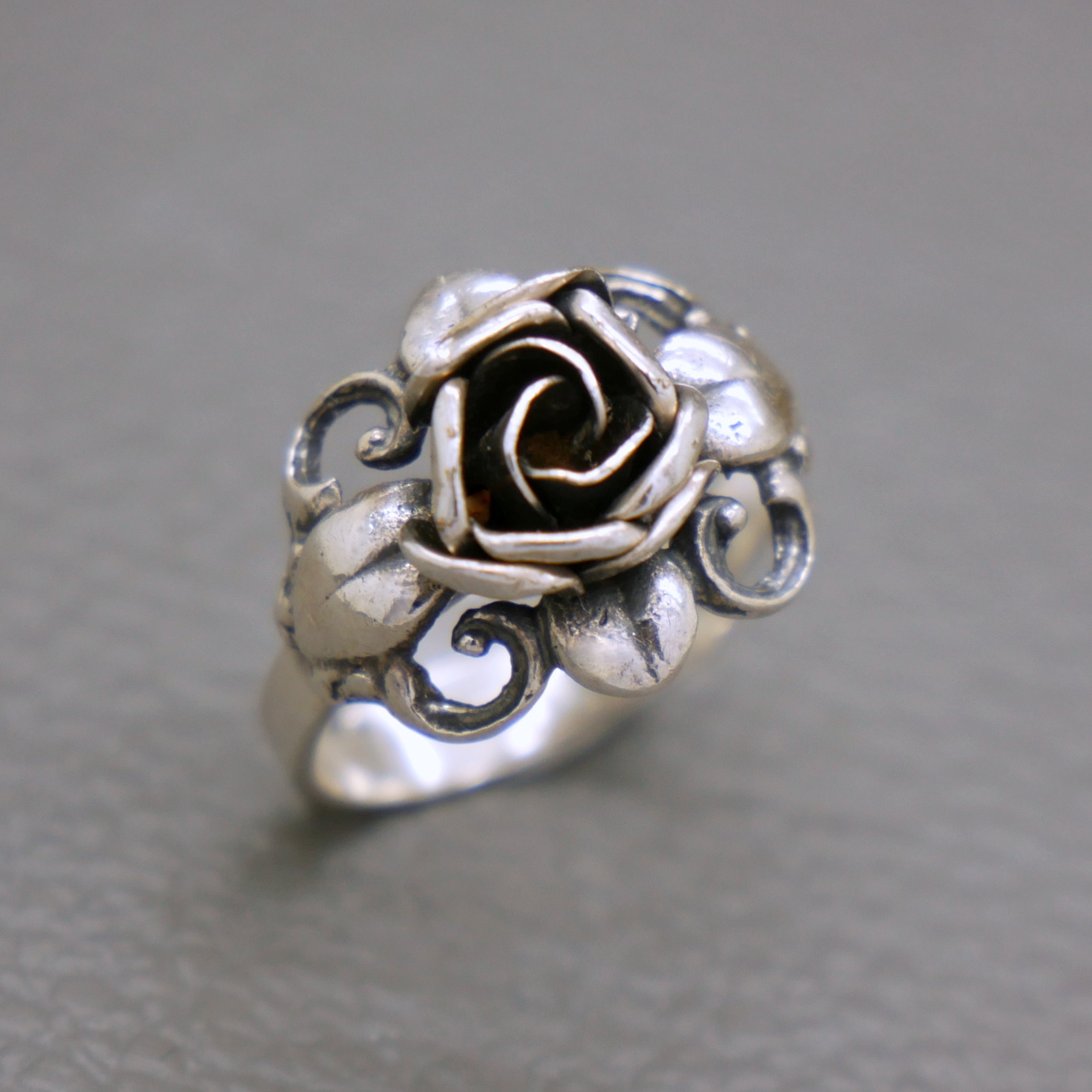 TEKA Rose Flower Sterling Silver Ring, Theodor Klotz Design TEKA Rose Flower Sterling Silver Ring, Theodor Klotz Design