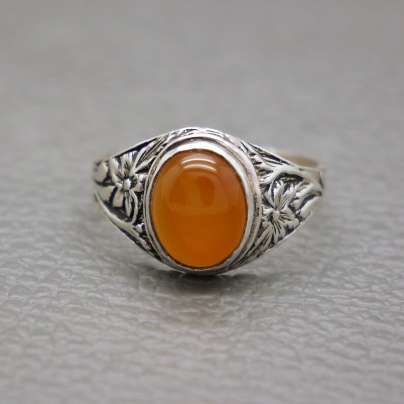 Vintage Sterling Silver & Karneol Ring Storlek 9.25 - Orange Ädelsten Hantverksmässigt Tillverkade Smycken - KW5 bild 3