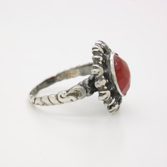 Antique Carnelian Ring Size 6.50, 800 Silver & Fa… - image 6