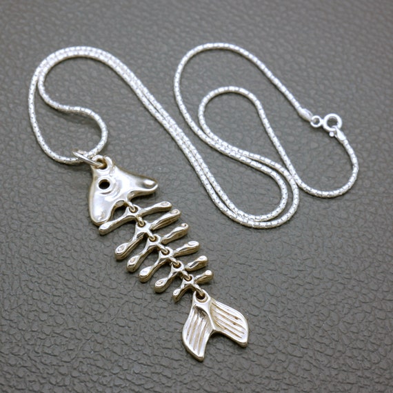 Vintage 835 Silver Fish Bone Skeleton Pendant wit… - image 2