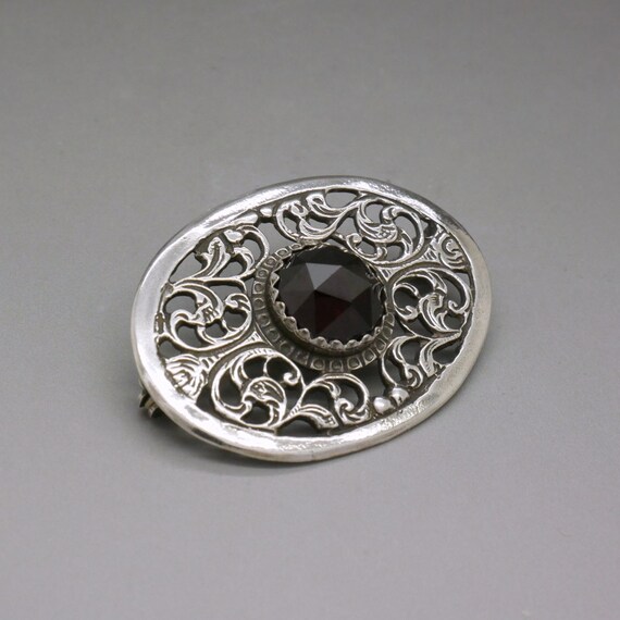 Broche Ancienne En Argent Massif 925 Sertie De Grenats - Bijou Vintage - Occasion (Bon état)