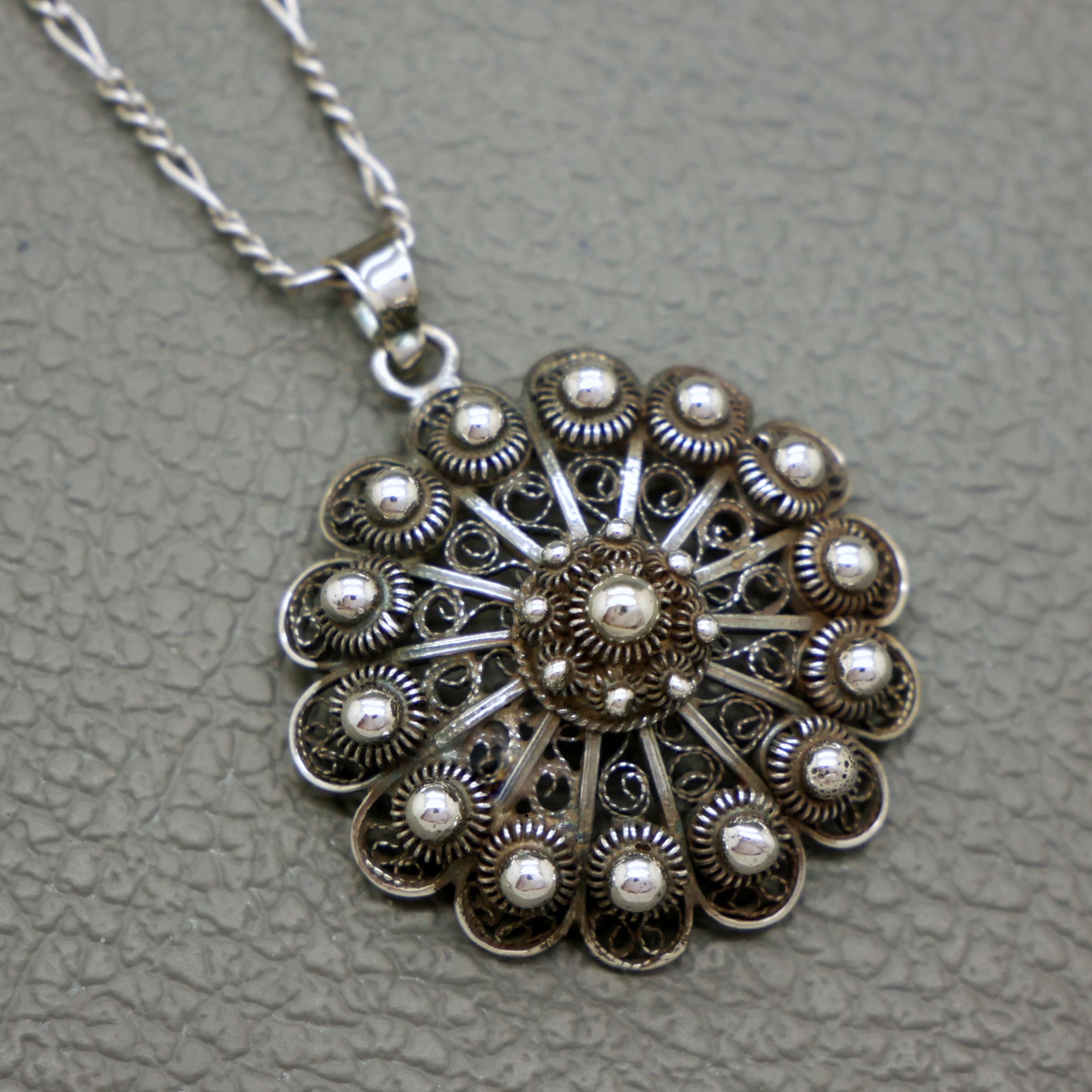 Vintage Dutch Button Pendant: 835 Silver Filigree, Optional Chain