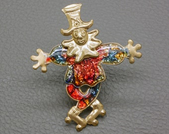 Vintage harlequin brooch, brass & enamel pin, 1970's costume jewelry