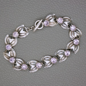HERMANN SIERSBOL Denmark Sterling Silver & Purple Crystal Bracelet - 1950s Mid Century Modern Danish Scandinavian Design Jewelry