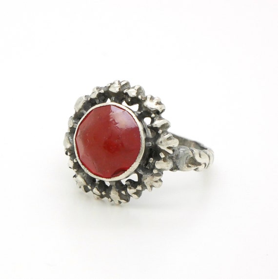 Antique Carnelian Ring Size 6.50, 800 Silver & Fa… - image 1