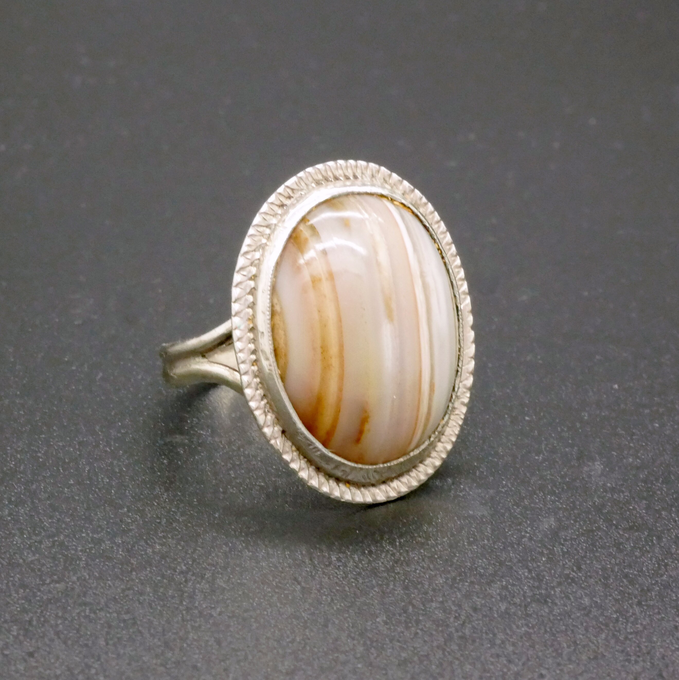 Vintage Striped Agate & 800 Silver Ring, Handcrafted Jewelry, Unisex Ring