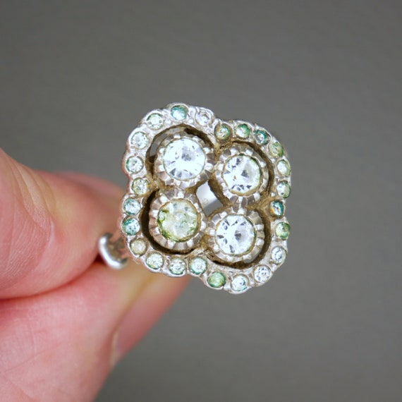 Antique Diamond Simili Crystal & 835 Silver Ring … - image 2