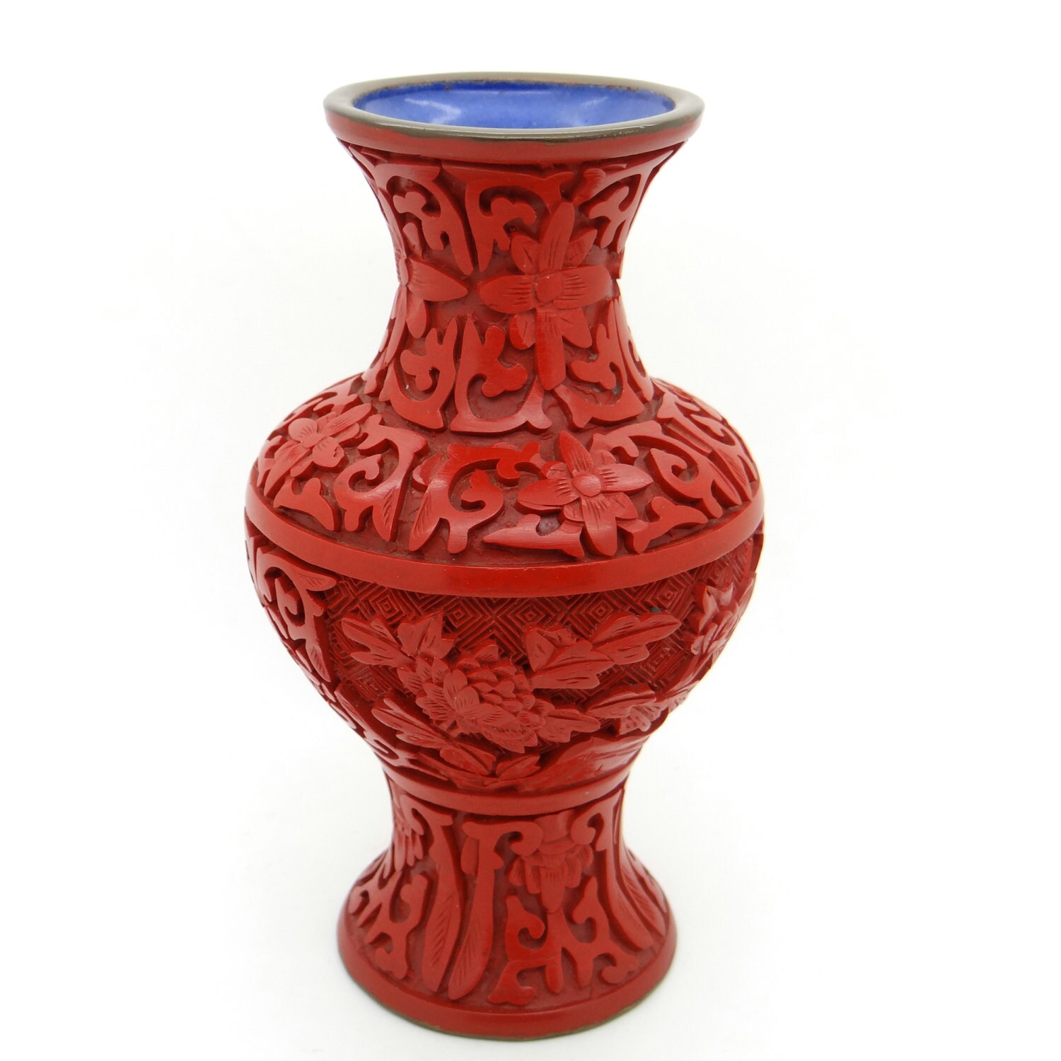 Chinese Cinnabar Lacquer Vase Red Cinnabar Vase Carved Etsy