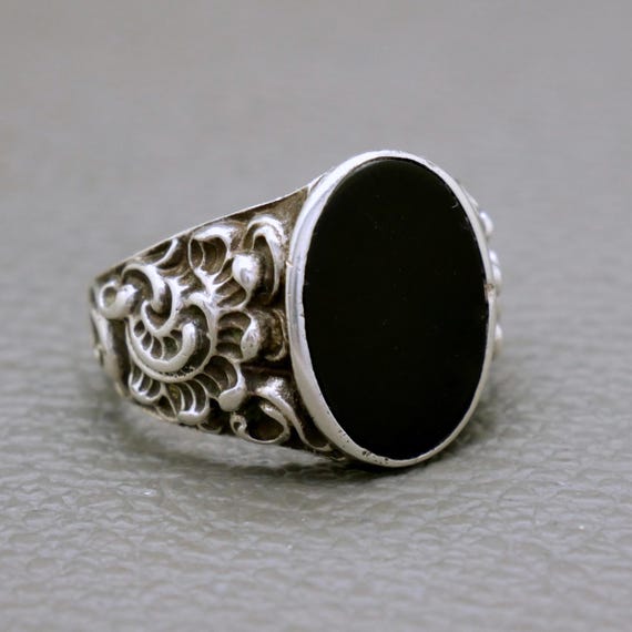 Buy Antique Silver & Black Onyx Men's Signet Ring Size 10.25 Buy Antique Silver & Black Onyx Men's Signet Ring Size 10.25