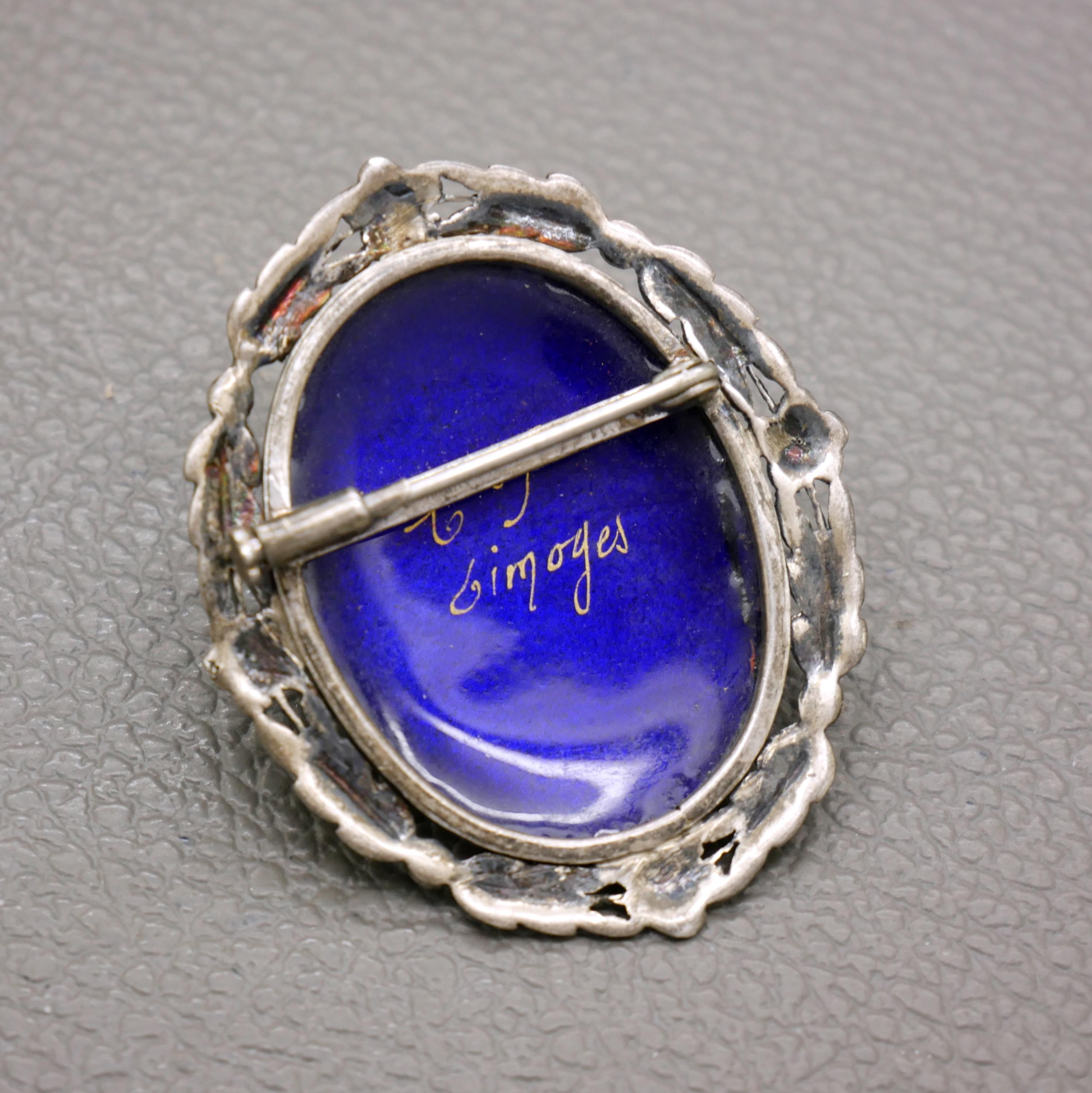 Broche Ancienne En Porcelaine émaillée – Argent Massif – Vierge Marie – Vintage