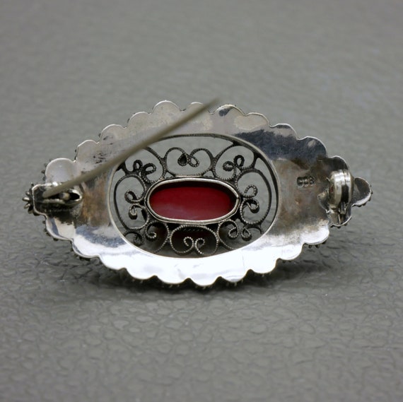 Broche Ovale En Argent Massif 800 Filigrane Fleur - Bijou Vintage Français XXème Siècle - Occasion