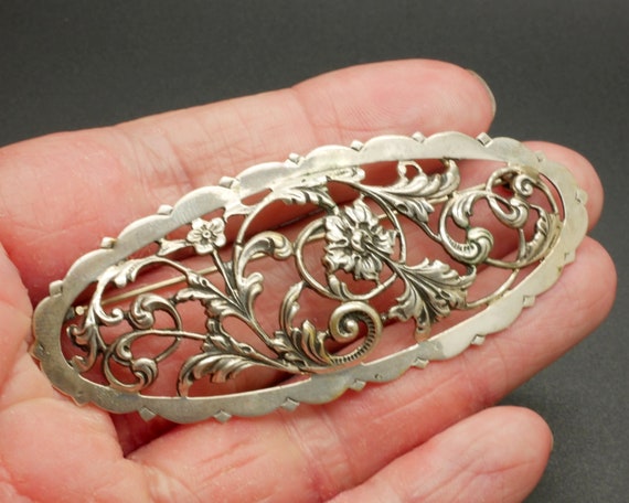 Antique 835 Silver Brooch 3 Large Oval Pin With - Etsy