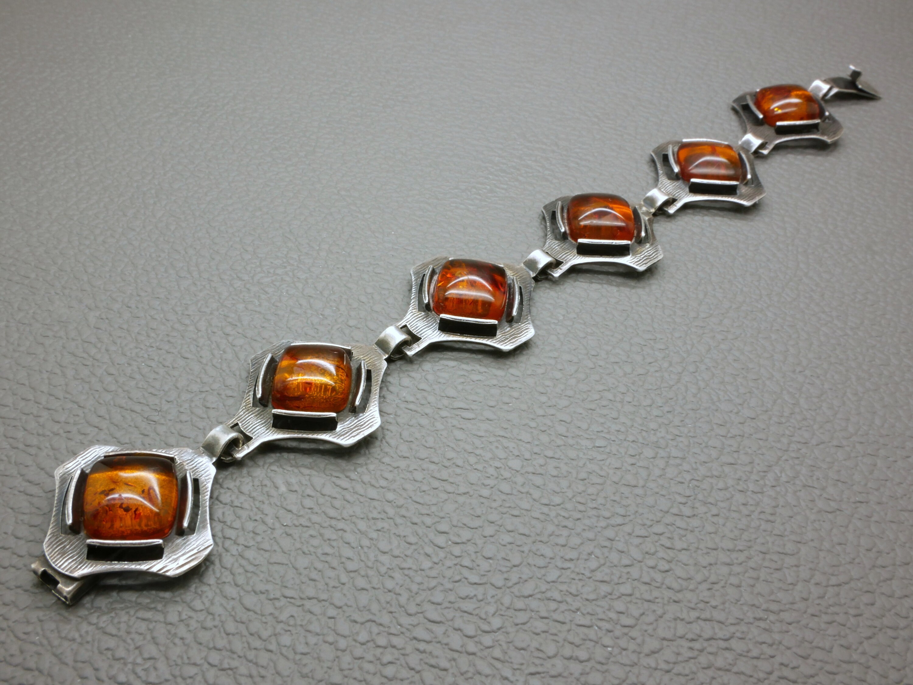 Bracelet En Argent 925 Et Ambre Style Art Nouveau - Occasion En Bon état, Bijou Vintage