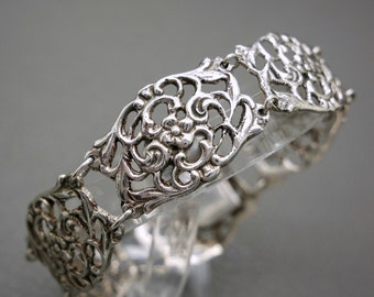 Antique 835 Silver Panel Bracelet with Biedermeier Flower Ornament - Dutch Heritage Jewelry, KW5