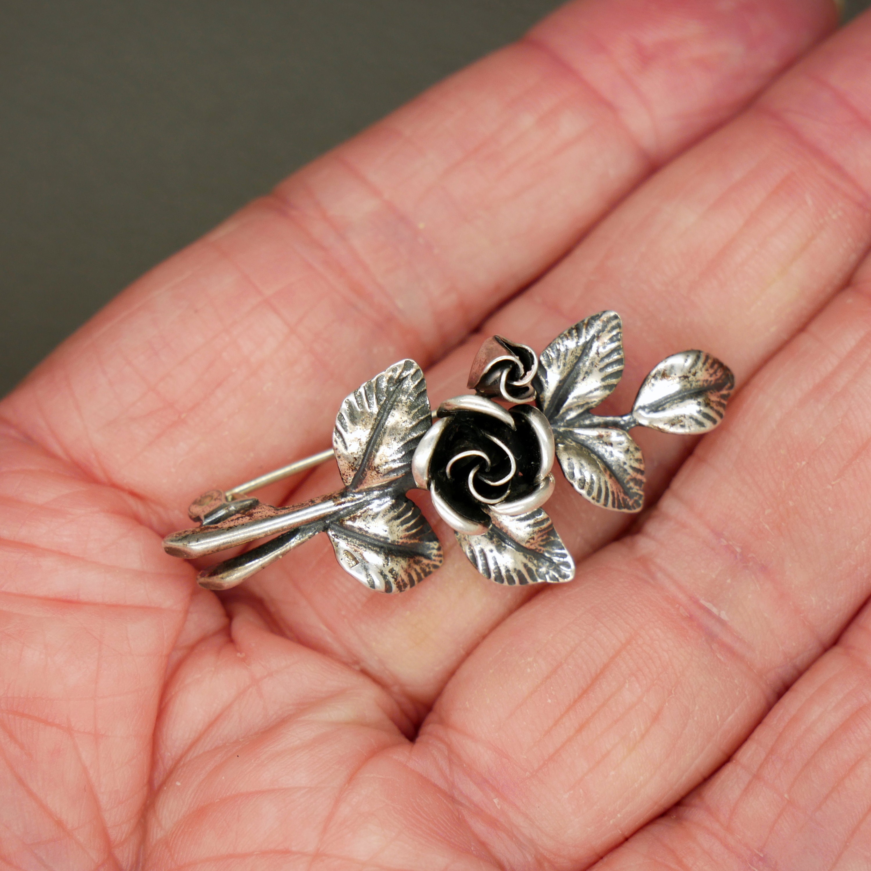 TEKA Theodor Klotz Sterling Silver Rose Flower Brooch - Mid