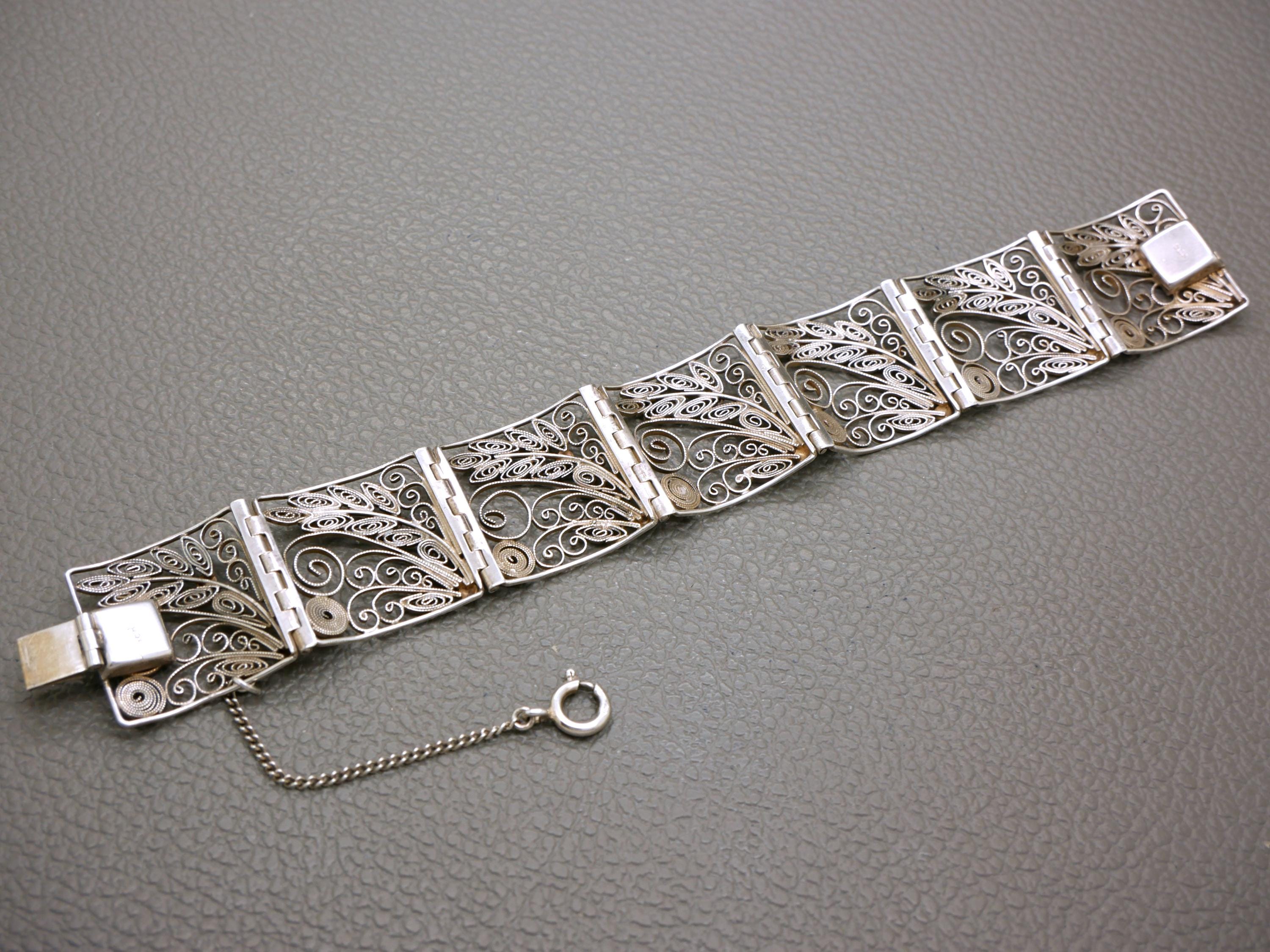 Vintage 835 Silver Filigree Bracelet: Wide Floral Panel, 1960s