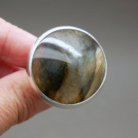 Oversized Labradorite & Sterling Silver Ring, Bru… - image 2