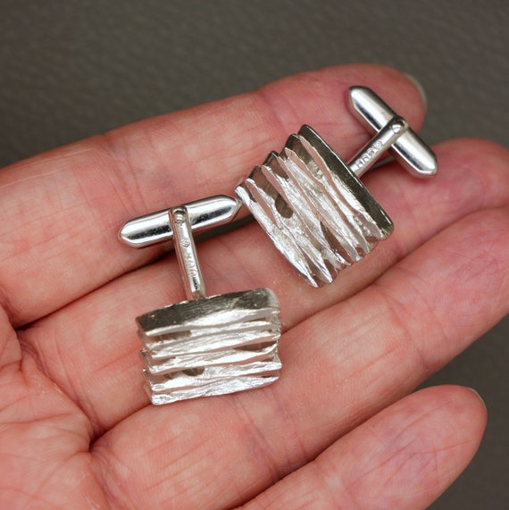 Textured Modernist 800 Silver Rectangular Cufflin… - image 4