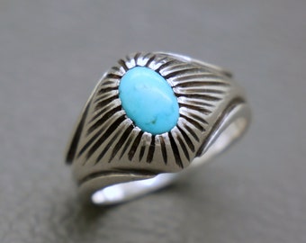 Vintage Turquoise & Sterling Silver Ring Size 9.25 - Blue Gemstone Ring, December Birthstone Unisex Jewelry, KW5