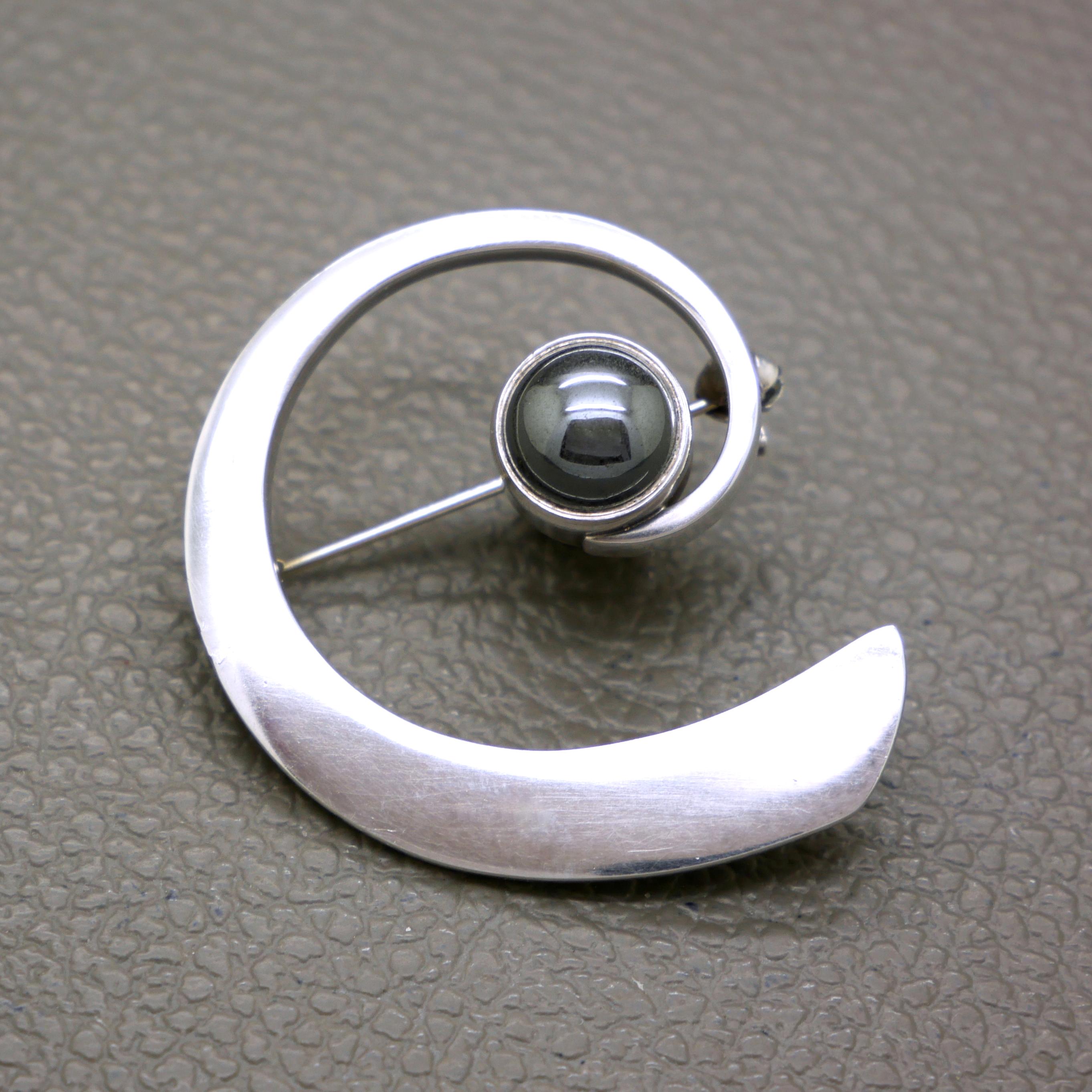 Hans Hansen Modernist Brooch – Sterling Silver Swirl Pin With