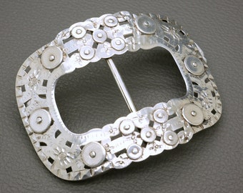 Antique Dutch 835 Silver Belt Buckle: 1900s Arts & Crafts Sash Accessory