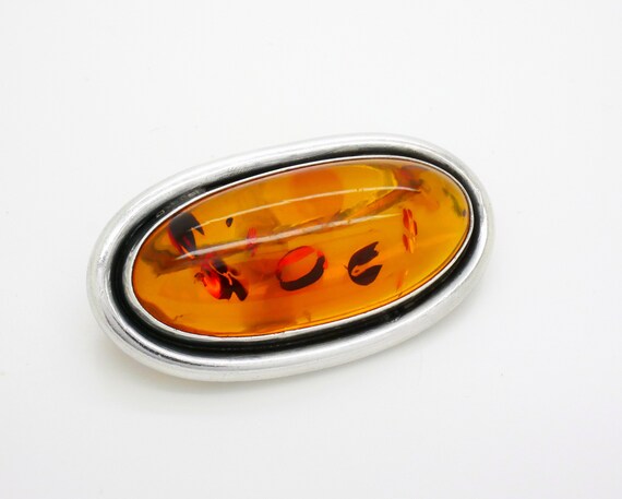 Genuine Amber Brooch, Sterling Silver Pin, Large … - image 3