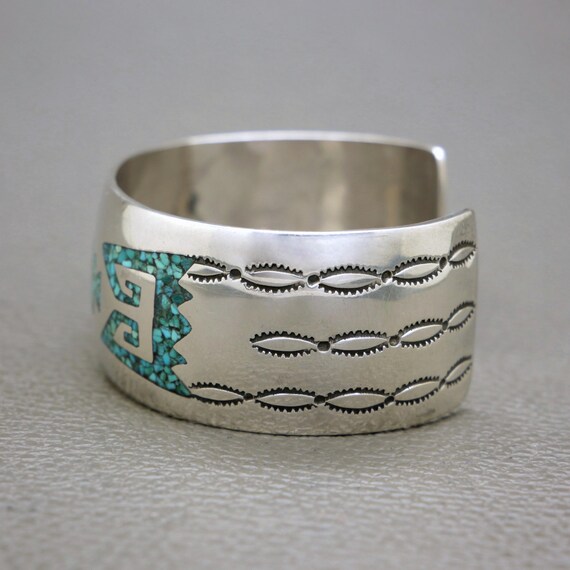 Vintage Solid Silver Open Cuff Bracelet: Turquois… - image 8