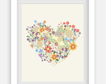 Floral Heart Print Art. Printable and decorative wall art for your home or office.