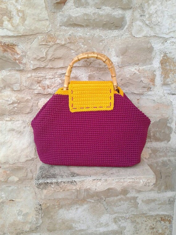 Bolso de mano en fucsia y cordón amarillo / bolsa de verano / | Etsy México