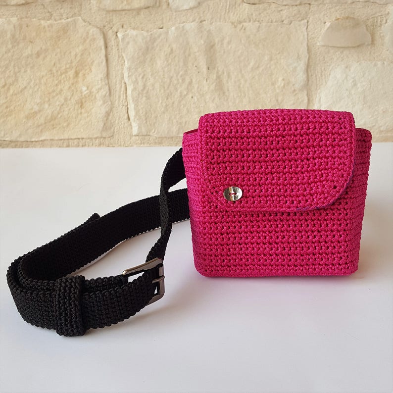 Fuchsia cord pouchBlack beltclutch bagwomen/'s accessoryWomen/'s gifthandmadeMade in Italy